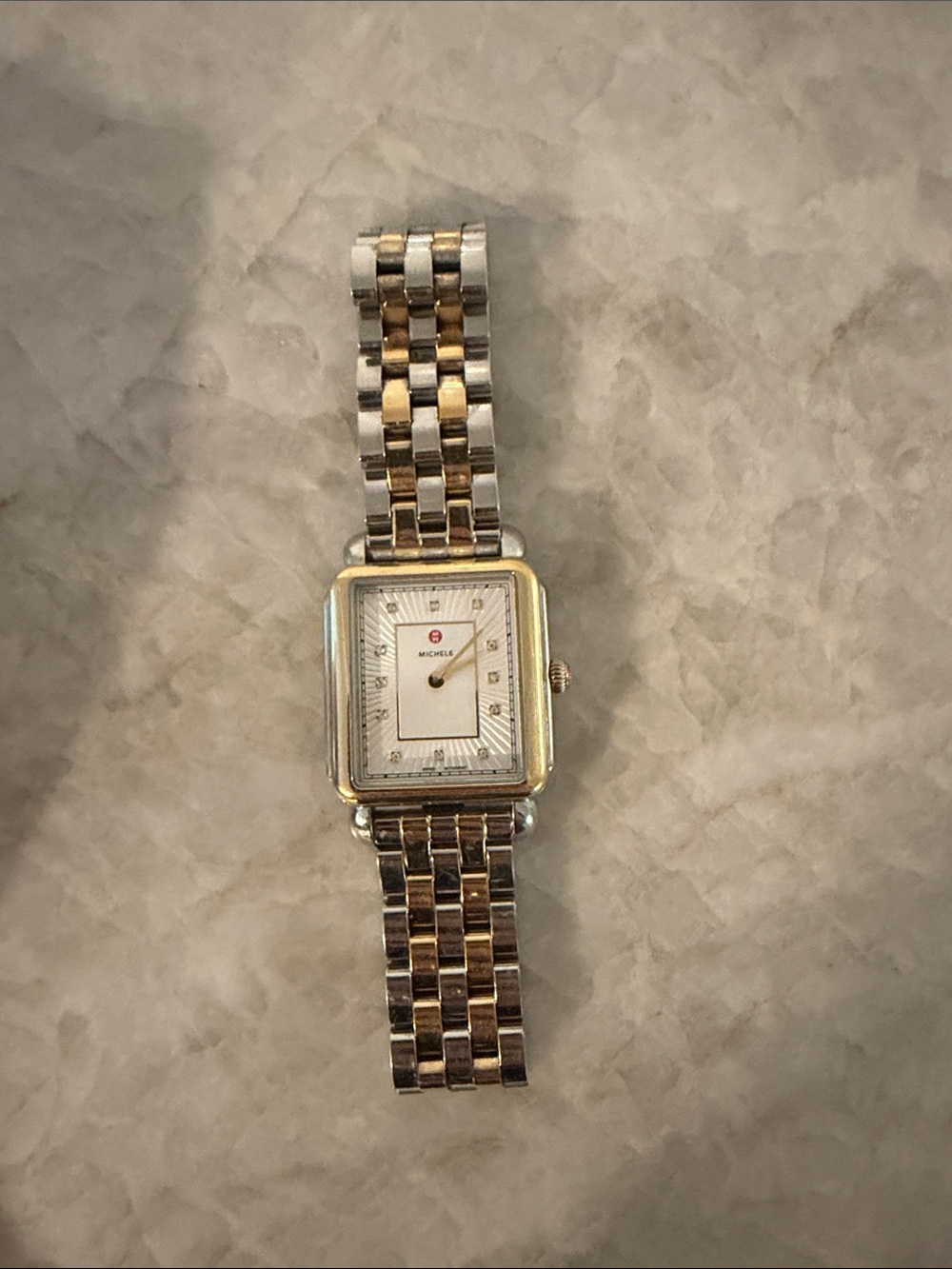 Michele Two-Tone Rectangle Dial Bracelet Watch - Gold & Silver